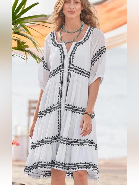 Sundance Dresses & Skirts - Sundance Sea La Vie Embroidered Dress White Black Size PM